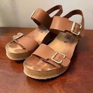 Mephisto Lissandra Wedge Sandals Camel Leather Size 42/10